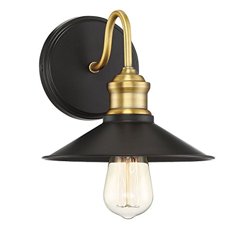 Trade Winds Lighting TW50004ORBNB Vintage Retro Industrial Outdoor Loft Wall Sconce, 100 Watts, in Bronze and Natural Brass