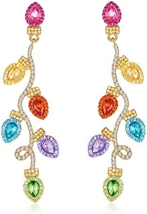 WOWORAMA Christmas Light Earrings for Women Colorful Crystal Light Bulb Earrings Xmas Earrings Dazzling Christmas Ornament Earrings Statement Winter Holiday Earrings Gifts