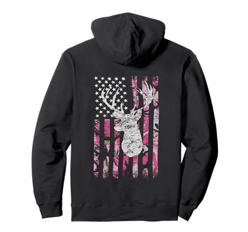 Deer Hunting Camo Pink American Flag Whitetail Hunter Buck Pullover Hoodie