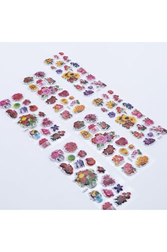 6 Adet Kabartmalı Yapışkan Sticker, Renkli Çiçekler
