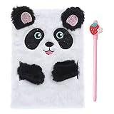 Clivetalos Plush Unicorn Rainbow Diary Notebook Fuzzy Journal Animal Lover Gifts for Kids Girls Teens Writing Pad A5 Lined 160 Pages Panda