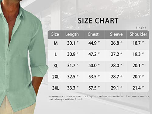 Jekaoyi Button Down Linen Shirts For Men Casual Long Sleeve Regular Fit Cotton Beach Shirts With Pocket Mint Green #TOP5