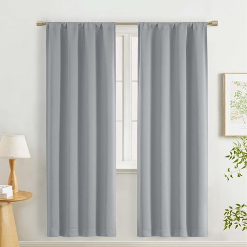 Lecloud Silver Grey Room Darkening Curtains for Bedroom 72 Inches Long 2 Panels, Thermal Insulated Rod Pocket Soft Living Room Curtains, Energy Saving Drapes for Dining Room, Each Panel 40" W x 72" L