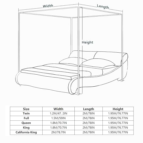 Rama z baldachimem tylko do łóżka King Size, 4 słupki narożne, zewnętrzna rama wspornika łóżka, pełnowymiarowa markiza do łóżka, słupki, moskitiera, stojak z czterema narożnikami,
