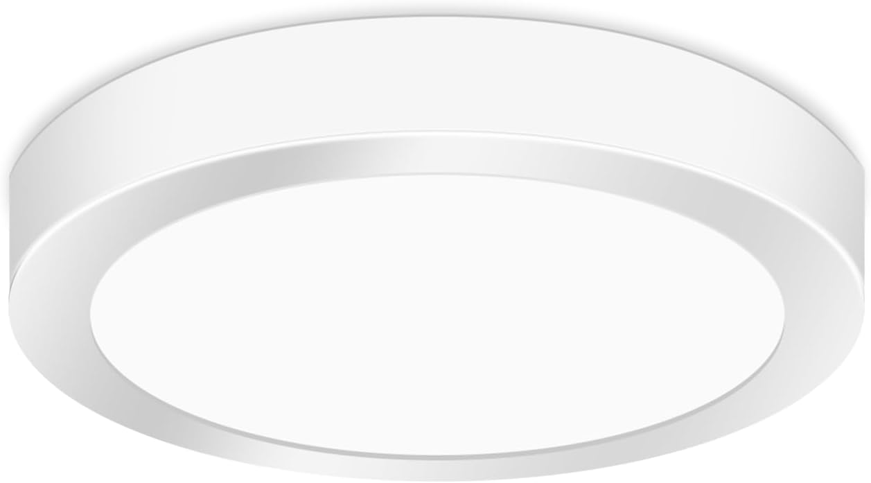 LED Flush Mount Ceiling Light, 6.34 Inch 12W 6500K Hardwire Light Fixture, 120W Equivalent 1.26In Thin Round White Lamp for Kitchen Porch Bedroom Hallway Stairwell Basement, Non-dimmable 1 Pack