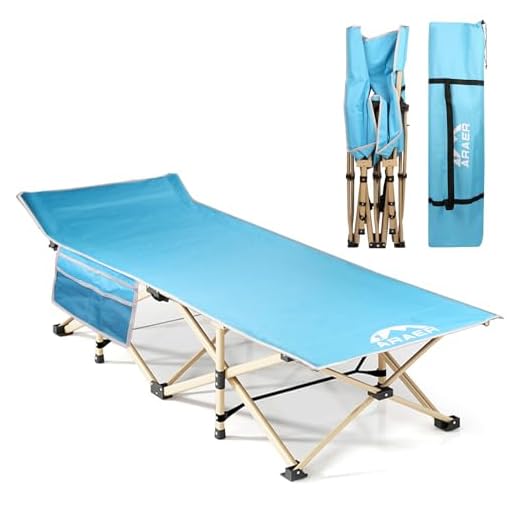 ARAER Camping Cot 450LBS (Max Load) Portable Foldable Outdoor Bed with Carry Bag for Adults Kids, Heavy Duty Cot for Traveling Gear Supplier, Office Nap, Beach Vocation and Home Lounging