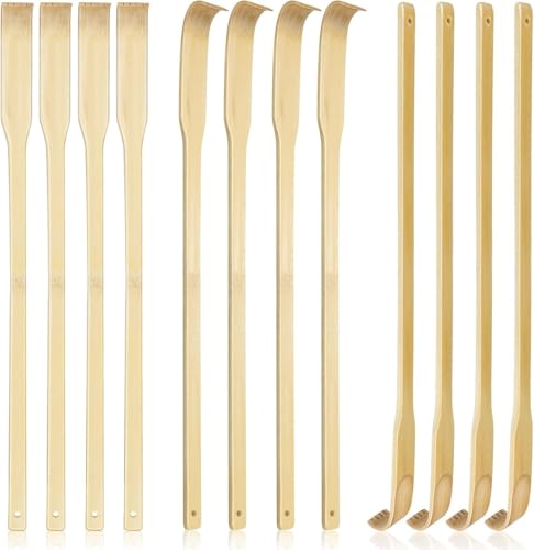UPlama 12 PCS Natural Bamboo Back Scratcher, 16.5 Inch Long Handle Wooden Back Scratcher for Adults, Handheld Body Massager for Itch Relief, Manual Scratching Tool for Seniors Elderly