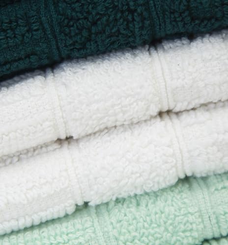 Image of PH Pleasant Home Diamond Wash Cloths Set - 12 Pack (12 inch x 12 inch) - 509 GSM - 100% Ring Spun Cotton Wash Cloth - Super Soft and Highly Absorbent Face Towels (Green, White & Mint)