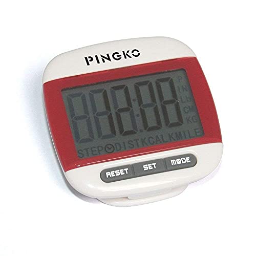 PINGKO Portable LCD Digital Multi Pedometer Calorie Counter Walking Step Distance Pedometer with Clock - Red - Thumbnail 2