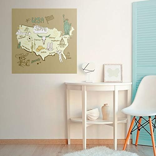 Walls By Me - Peel and Stick Poster Print Bige and White Map Wall Art 7634-12in x 12in (31x31cm) -, Repositionable and Removable - Unframed