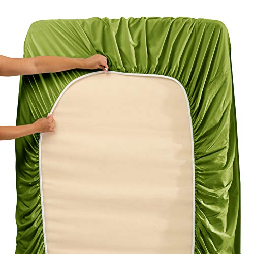 Image of Hearth & Harbor Extra Deep Pocket Split King Sheets - 5 Piece Hotel Luxury Bed Sheets Set Fits Up to 24 inch Mattress - Soft & Breathable Luxury Split King Bed Sheet Set, Split King, Calla Green