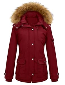 heekpek Manteau Femme Hiver Chic Vestes à Capuche en Fausse Fourrure Blouson Chaude Doublée en Polaire Manteaux à Manches Longues pour Dames Parka Imperméable Doudoune Zippée, Vin Rouge, XL