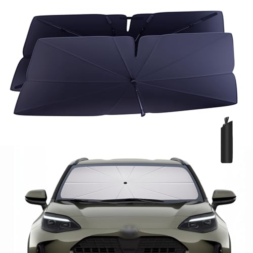 Windshield Sun Shade Umbrella for 2021-2025 Toyota Yaris Accessories: Custom Fit 240T Silver, Double...