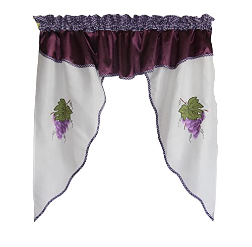 All American Collection Modern Contemporary 3Pc Embroidered Home Kitchen Window Treatment Curtain Set (Swag Valance, Purple Grapes) #TOP1