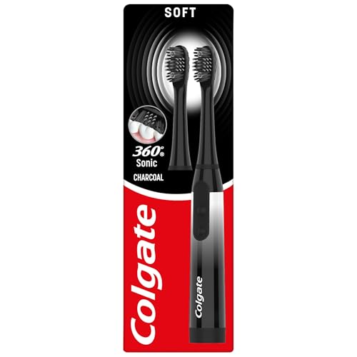 Colgate Battery 360 Sonic Charcoal Soft Toothbrush with Charcoal Infused bristles Cleans in 4 Ways for a Healthy, Whole Mouth Clean with a Replaceable Head and a Battery