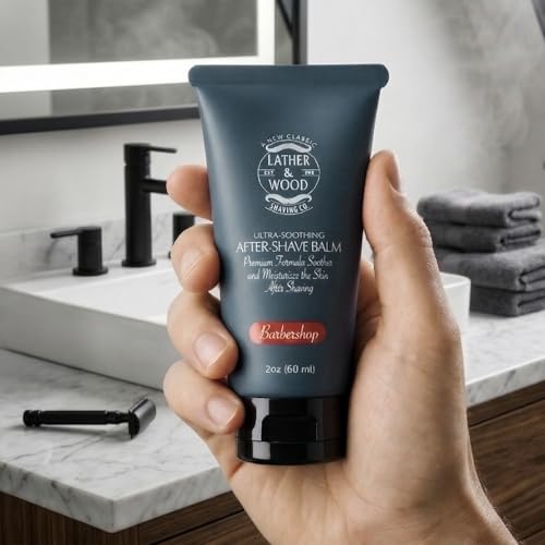 Image of Lather & Wood - Barbershop Aftershave for Men - Long-Lasting Fragrance, Non-Greasy Formula, Easy Pump Dispener, Gentle and Subtle Scent