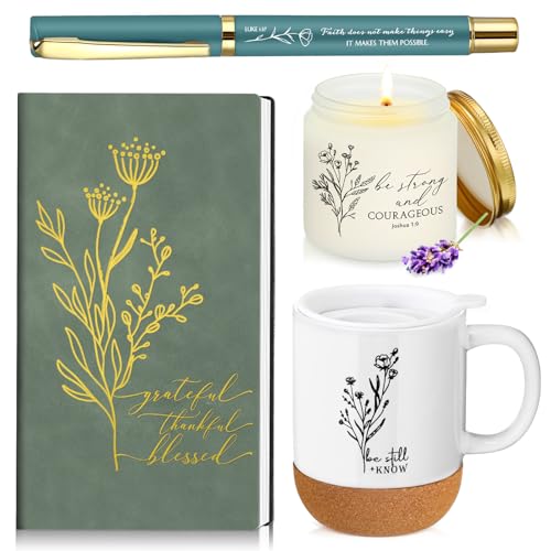 Hushee 4 Pcs Godmother Religious Coffee Mug Scented Candle Journal Ballpoint Pen Motivational Christian for Women Sister Mom Pastor's Wife Teacher