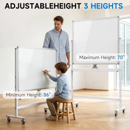 Rolling Whiteboard 48"x36" Magnetic Dry Erase Board with Stand, Double Sided Mobile Whiteboard on Wheels, Non-Foldable Large Portable White Board for Office, Classroom & Home - Image 6