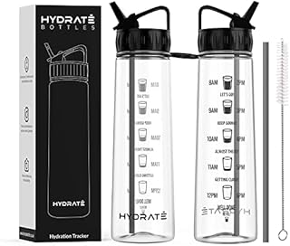 HYDRATE 900ml Water Bottle with Straw and Motivational Time Markings, BPA Free, Flip Cap, Drop Proof Sports Water Bottle, Ideal for Gym, Extra Strong Material Water Bottles with Straw (Black)