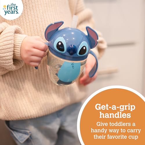 Image of The First Years Disney Lilo & Stitch Weighted Straw Cup - Spill Proof Toddler Straw Cups with Flip Top Cover - Transition Sippy Cup - Toddler Feeding Supplies - 7 Oz - Ages 6 Months and Up