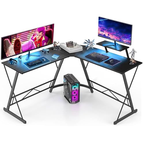 Professional L-Shaped Computer Desk with Space-Saving Corner Design Sturdy Metal Frame Anti-Shake Gaming Table Wide Surface Support 2 Monitors Ideal Computer Table for Gaming Room Office