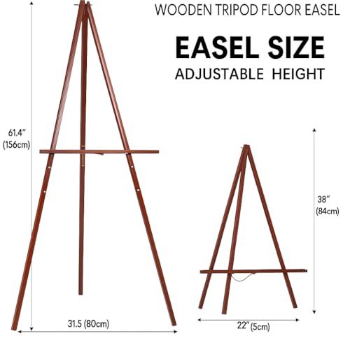 Conda 63" Wooden Tripod Artist Display Easel with Tray, A-Frame Adjustable Easel Stand for Wedding Sign, Foldable Easels for Painting Canvas, Display & Posters - Thumbnail 3