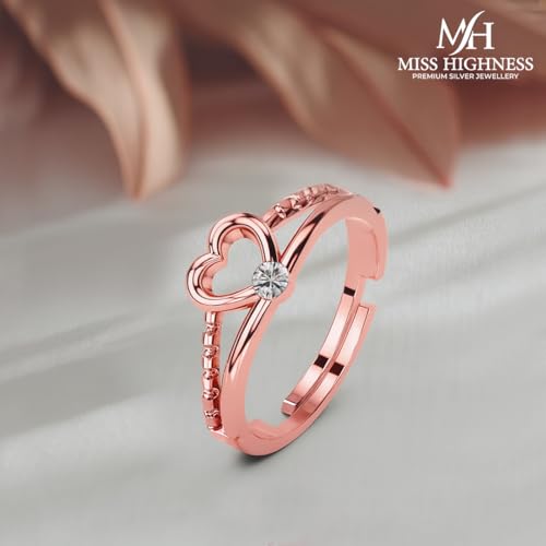 Image of Miss Highness 925 Silver Heart Promise Adjustable Ring for Women and Girls | Minimal Design | Silver Jewellery With Authenticity Certificate | Gift for Girlfriend Wife | Regular Wear Ring,(MHN-R-118)