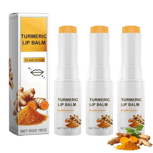 Bálsamo labial blanqueador para labios oscuros, bálsamo labial de cúrcuma para blanquear, exfoliante natural para labios secos, de larga duración, nutritivos e hidratantes (3 unidades)