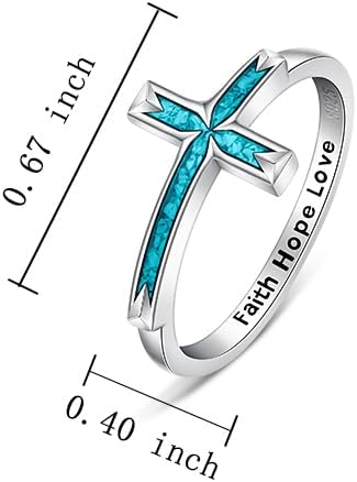 Turquoise Rings for Women Cross Ring Sterling Silver Turquoise Cross Jewelry Faith Hope Love Christmas Gifts - Image 7