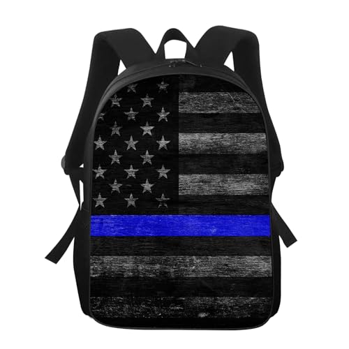 Blue Line Backpack Vintage American Police Flag with Blue Line School Bag Travel Backpacks Laptop Bookbag Lightweight 17 inch Large Daypack Rucksack for Women Men Teens Kids2