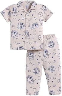 appleeye Kids Lion Print Cotton Nightsuit Set, Short Sleeve Shirt with Pyjama Price In India