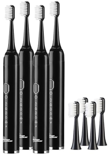 newgen medicals E-Toothbrushes: 4er-Set Reise-USB-Akku-Schallzahnbürsten, 25.000 Hz, 5 Modi, Tasche (Zahnbürste, Reisezahnbürste)
