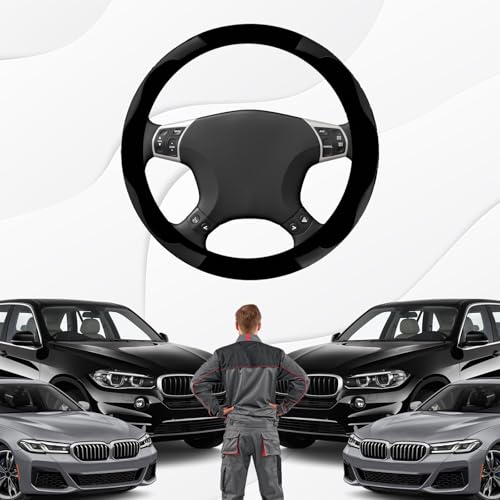SamWinGear Car Steering Wheel Cover 15 Inch Carbon Fiber Black Steering Wheel Cover for Men Women, Universal Breathable Leather Stitching Anti-Slip Steering Wheel Protector Interior Accessories(Black)
