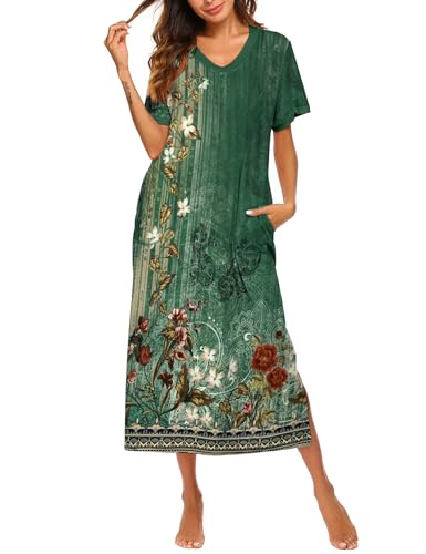 Ekouaer Women's Full Length Short Sleeve Nightgown