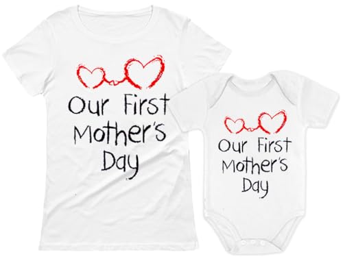 Image of Our First Mothers Day Mommy and Me Matching Outfits Mom and Baby Shirts Set