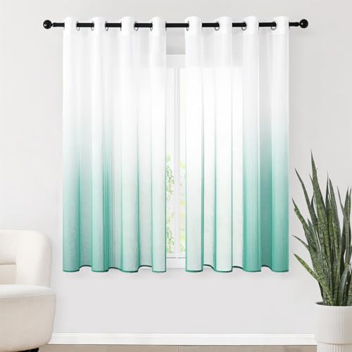 CUTEWIND 2 Piezas Cortinas Visillos Gradiente Vertical Visillo Degradado Salon Moderno con Ojales para Ventanas Habitación Dormitorio Juvenil Cocina Balcon 140x160cm Turquesa