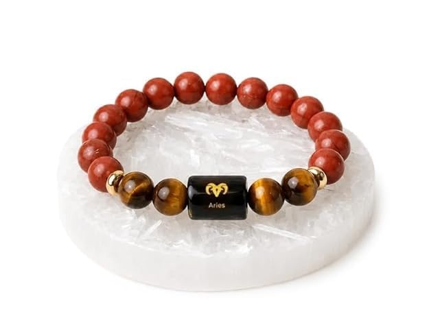 Image of Zodiac Crystal Bracelet with Raw Selenite Plate for Men & Women | Aries, Taurus, Gemini, Cancer, Leo, Virgo, Libra, Scorpio, Sagittarius, Capricorn, Aquarius & Pisces Rashi Bracelet | Astrology Healing Crystal Gift