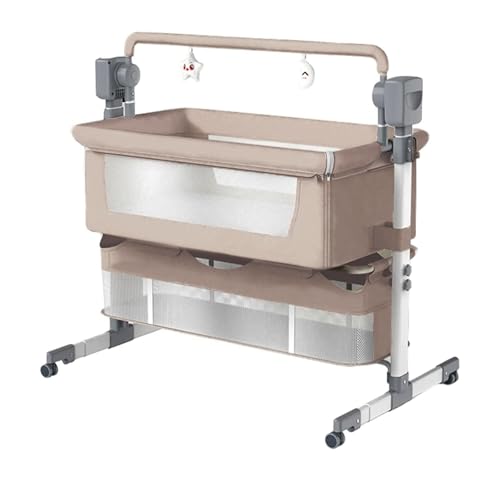 Nine point nine Eléctrico Cuna Colecho, Cuna Bebe Plegable Convertible para Dormir Conjuntamente, Minicuna Colecho para Bebe Multifuncional con Música Bluetooth 5 Engranajes de Balanceo (Beige)