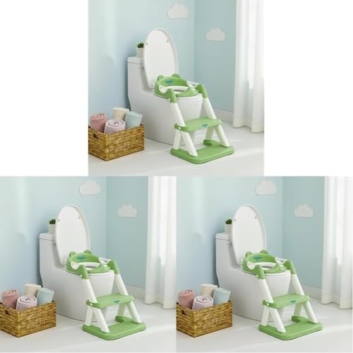 Image of Amazon Brand - Supples Baby Potty Training Seat with Ladder | Fits All Standard Toilets | for 2+ Year Old | Safe, Comfortable & Easy to Use | Green & White (Pack of 3)