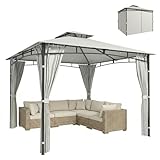 Outsunny Tonnelle de Jardin Extérieur 3x3m Pavillon Métal Ø 48mm - Cadre de Toit Rétractable & Double Toit UV50+ - Abri de Jardin Imperméable Robuste pour 6-8 Personnes, Crème