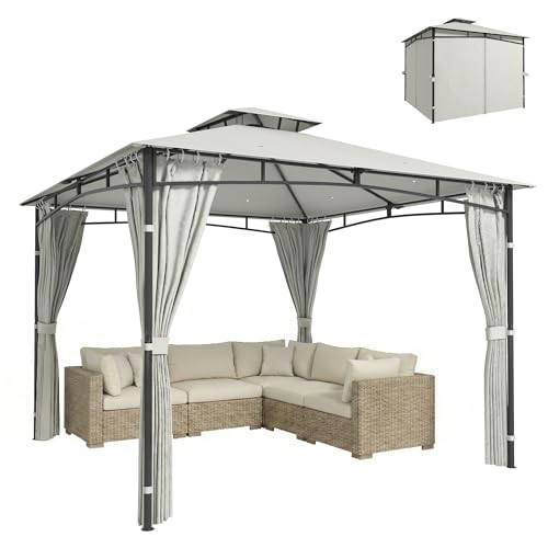Outsunny Tonnelle de Jardin Extérieur 3x3m Pavillon Métal Ø 48mm - Cadre de Toit Rétractable & Double Toit UV50+ - Abri de Jardin Imperméable Robuste pour 6-8 Personnes, Crème