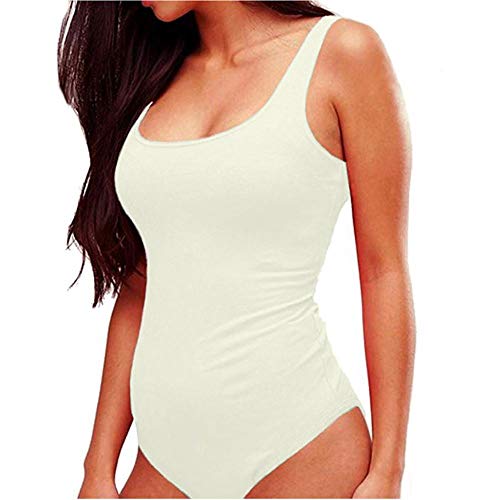 LOFBAZ Sexy Bodysuit for Women Body Suit Tank Top Jumpsuit Womens Bodysuits Tops Onesie Leotards Thong Scoop Neck Shapewear Cream #7 XX-Large