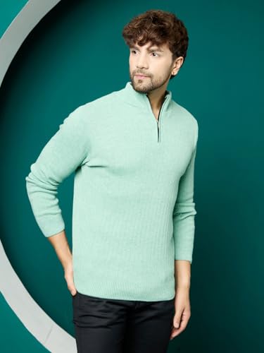 Image of Kvetoo Men High Neck Zipper Full Sleeve Woolen Winter Sweater