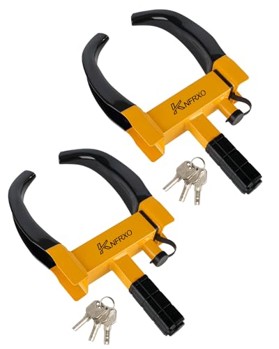 KNFRXO Trailer Security Adjustable Tire Lock 2PK Anti Theft Wheel Lock for Trailers, Car, SUV, Boat, Motorcycle, Golf Cart - Great Deterrent, 6 Alike Keys (Black-Yellow)