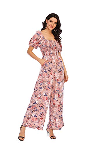 Love Welove Fashion Jumpsuits for Women Dressy Casual – Floral Spring Wide Leg Smocked One Piece Romper Outfits