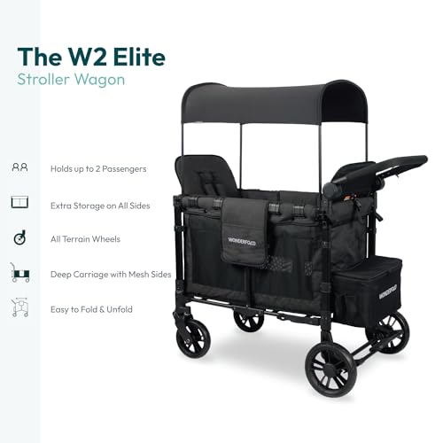 Image of WonderFold W2 Elite Stroller Wagon, Steel Frame, 2 Seater, Jet Black