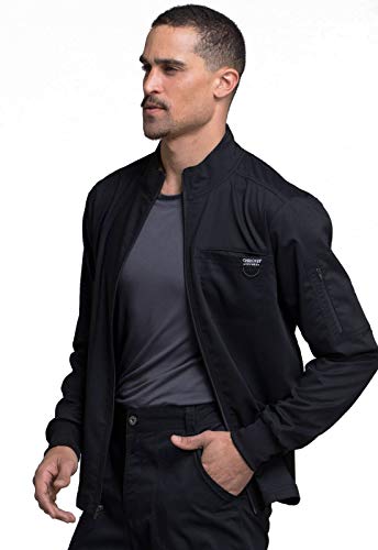 Cherokee Men Warm Up Scrub Jacket With Zip Front Ww320, L, Black #TOP2