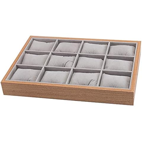 mixed24 Holz Vorlagebrett für 12 Uhren 3x4 Uhrenkoffer Uhrentablett Uhrenpräsentation Uhrenaufbewahrung Uhrenbox Uhrendisplay Vorzeigetablett Vorlagetablett Cover