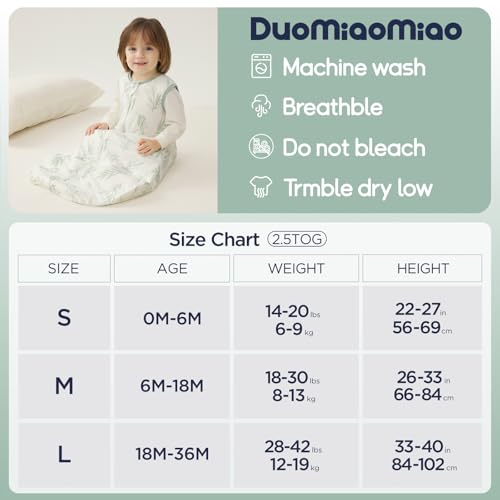 Image of Duomiaomiao 2 Pack Baby Sleep Sack 95% Rayon Made from Bamboo, 5% Spandex, 2.5 TOG Baby Wearable Blanket 0-6 Months, Premium Soft Winter Toddler Sleep Sack, 2-Way Zipper Sleeping Bag for Unisex Babies