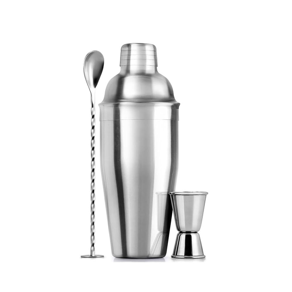 Shaker à cocktails Ensemble shaker à cocktail en acier inoxydable de 750 ml - Mélangeur de bar 3 pièces avec couvercle anti-fuite(Silver)